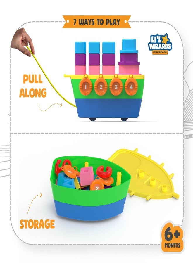 Li'l Wizards Stack A Boat 7 in 1|Nest 'N' Link,Pull Along Toy, Walking, Shape Sorting,Pretend Play|Learning Activity Toy, Multicolor |Birthday Gift for Kids 12 Months & Above|Infant and Preschool Toy - Image 4